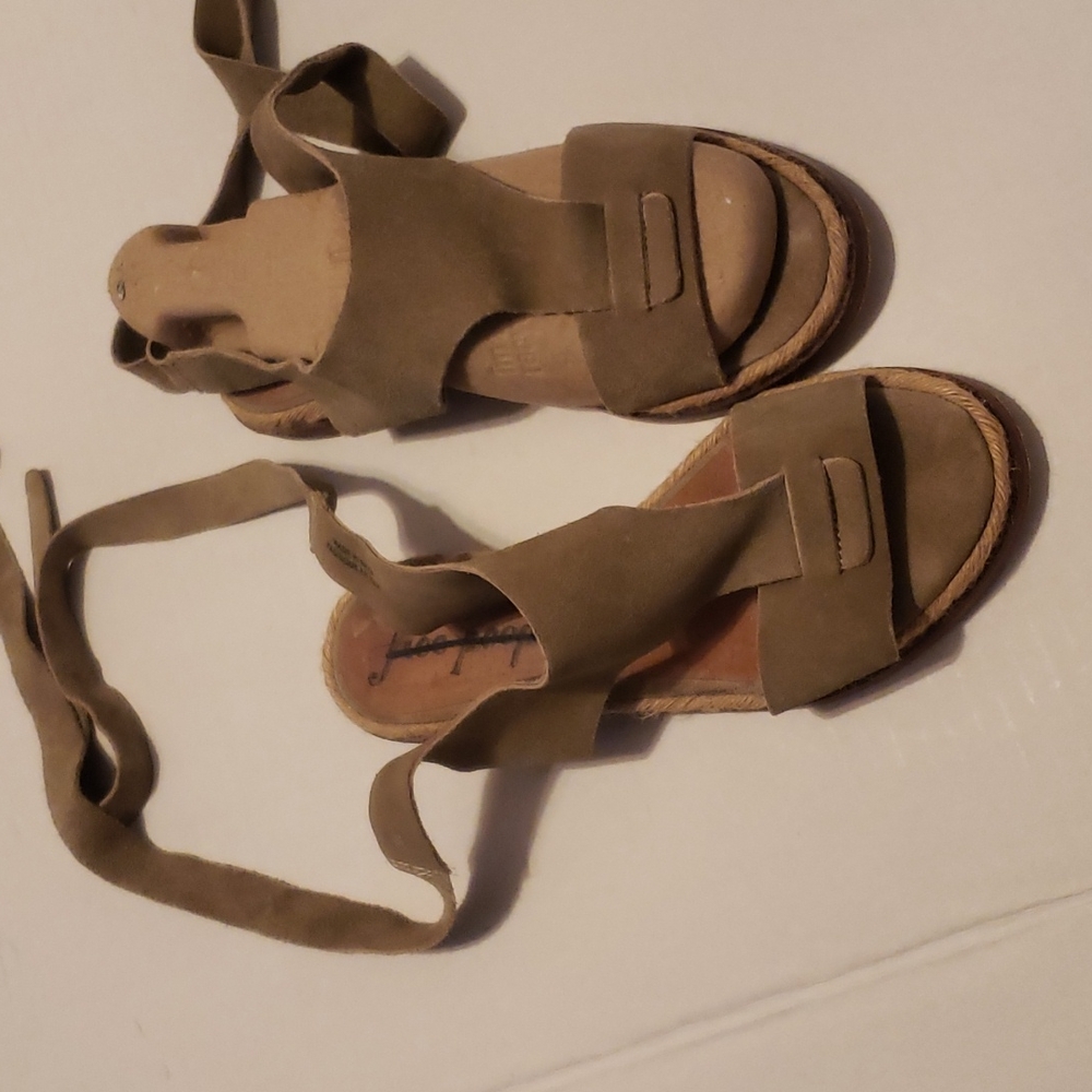 Free People taupe suede ankle tie strap sandal